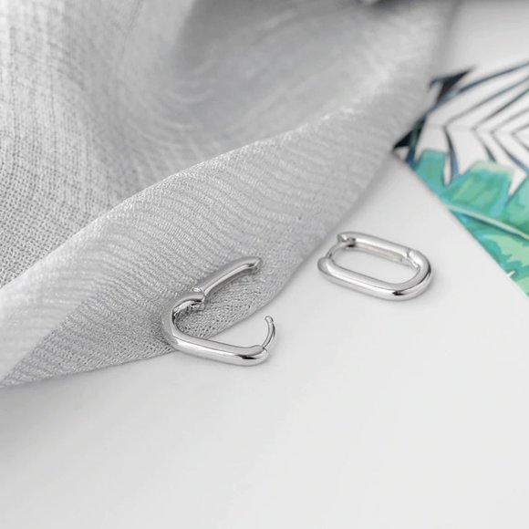 NEW Gold/Sterling Silver Oval Huggie Hoop Earrings - Picture 6 of 7